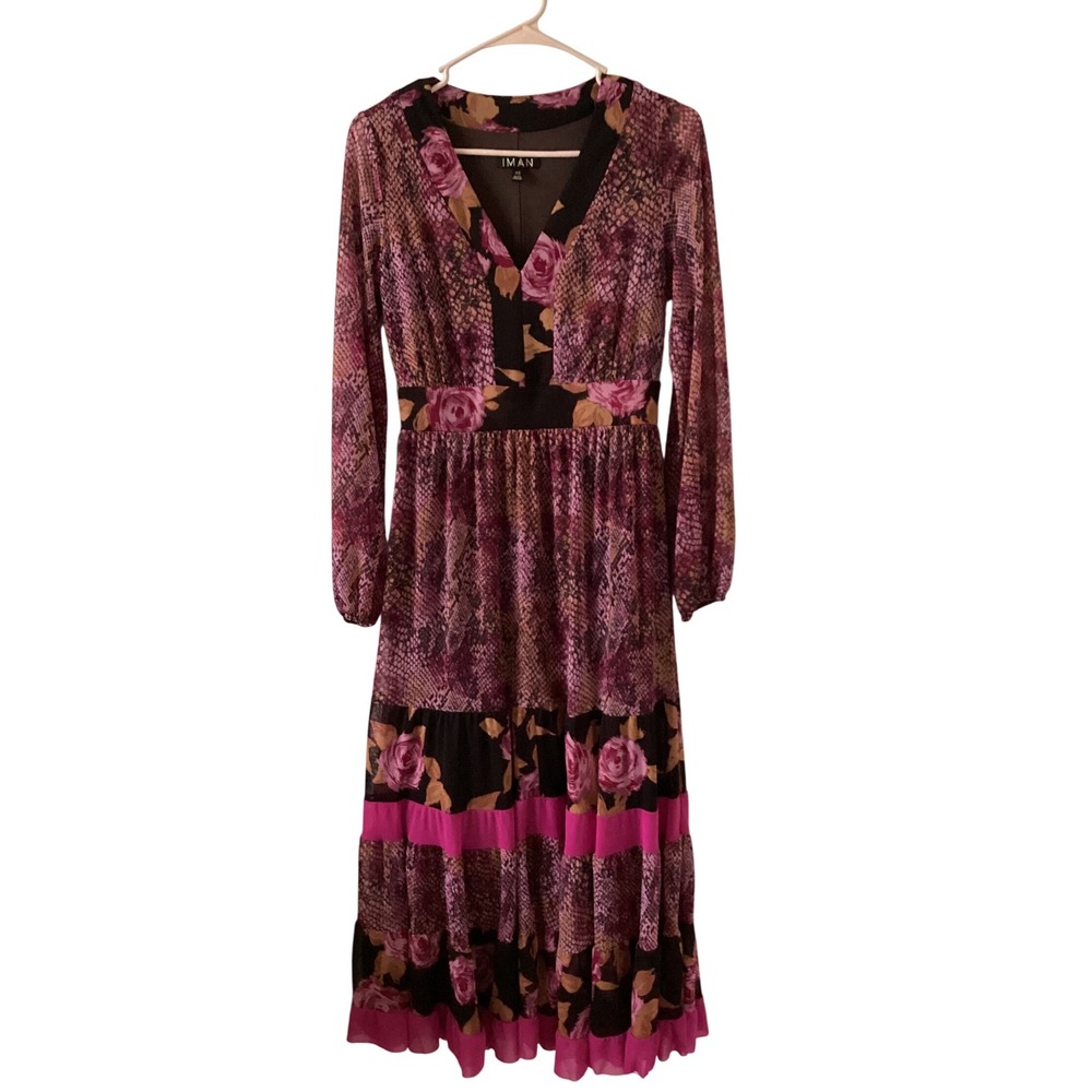 IMAN‎ XS Floral Tiered Maxi Dress Romantic Empire-Waist
